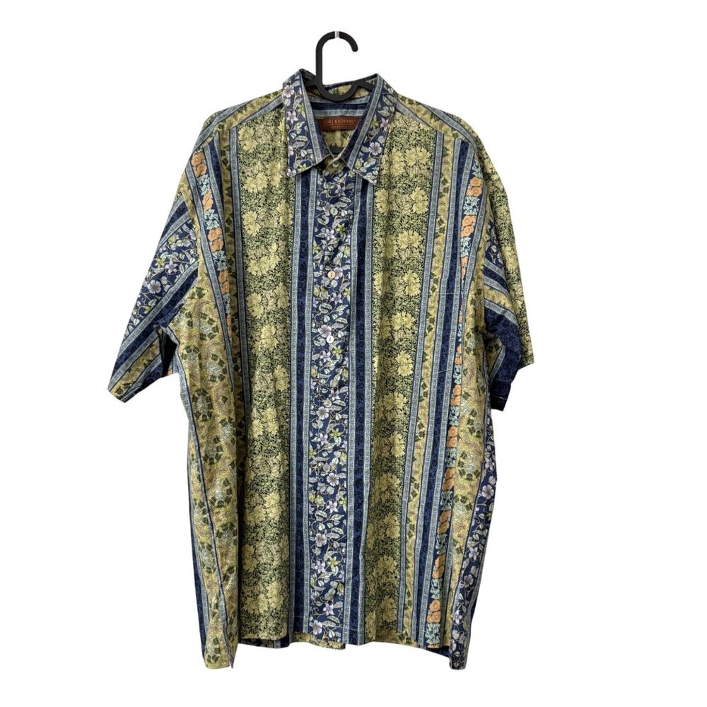 Tori Richard Floral Striped Cotton Lawn Short Sleeve Hawaiian Shirt Mens XLarge